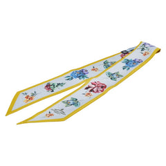 プラダ プリントツイル 花 フラワー 薔薇 バラ スキニースカーフ ブルー イエロー マルチカラー シルク レディース PRADA 【中古】