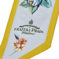 プラダ プリントツイル 花 フラワー 薔薇 バラ スキニースカーフ ブルー イエロー マルチカラー シルク レディース PRADA 【中古】