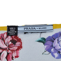 プラダ プリントツイル 花 フラワー 薔薇 バラ スキニースカーフ ブルー イエロー マルチカラー シルク レディース PRADA 【中古】