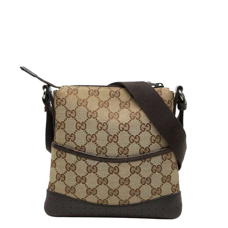 グッチ GGキャンバス パンチング 斜め掛け ショルダーバッグ 147671 ベージュ ブラウン キャンバス レザー レディース GUCCI 【中古】
