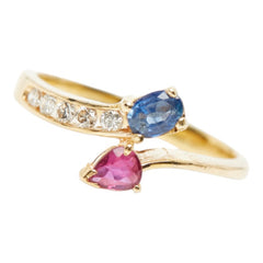 K18YG イエローゴールド ダイヤ0.14ct ルビー0.20ct サファイア リング 指輪 レディース 9.5号 【中古】