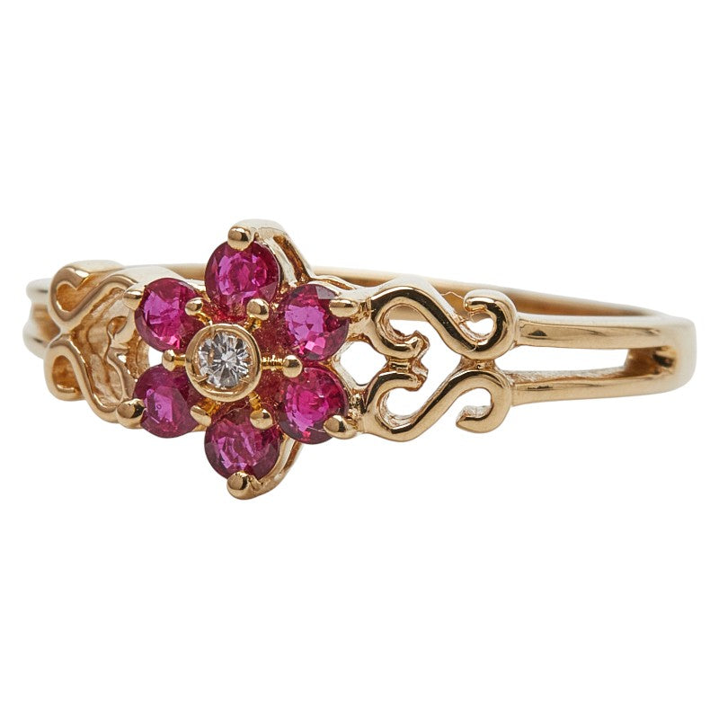 K18YG イエローゴールド ルビー0.29ct ダイヤ0.02ct リング 指輪 レディース 11号 【中古】