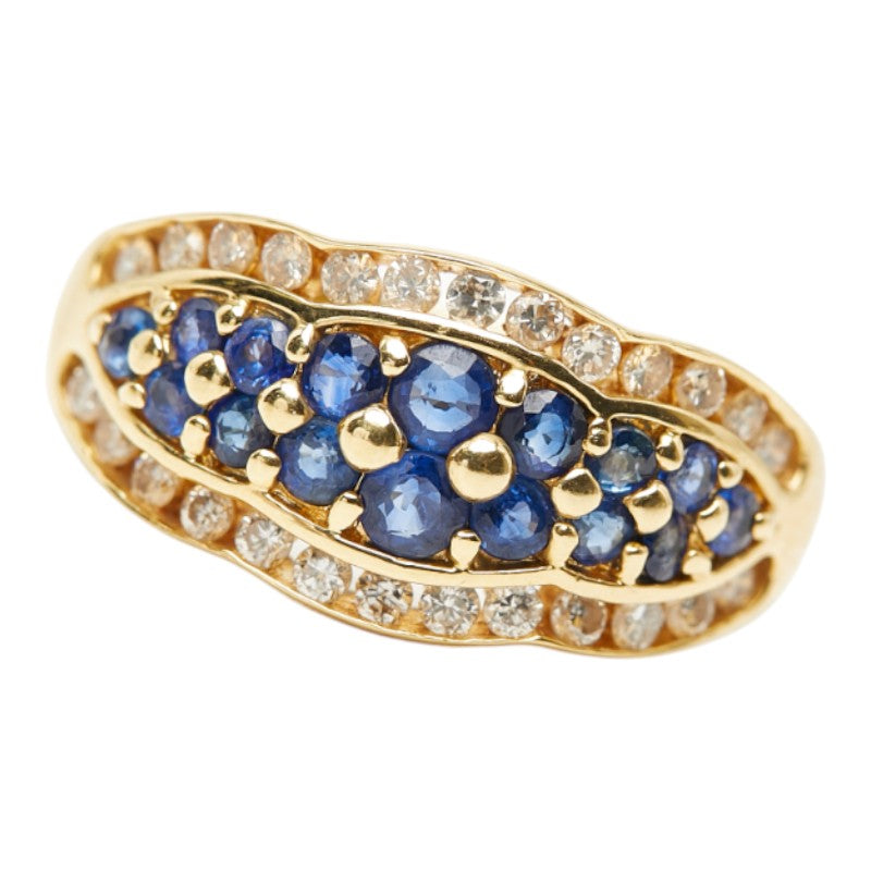 K18YG イエローゴールド サファイア0.83ct ダイヤ0.36ct リング 指輪 レディース 14号 【中古】