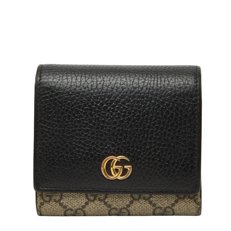 グッチ GGスプリーム GGマーモント 二つ折り財布 598587 ブラック ベージュ PVC レザー レディース GUCCI 【中古】
