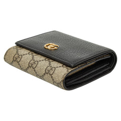 グッチ GGスプリーム GGマーモント 二つ折り財布 598587 ブラック ベージュ PVC レザー レディース GUCCI 【中古】