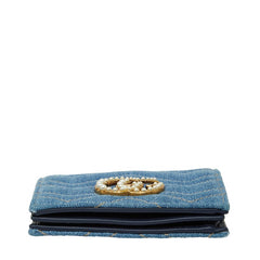 グッチ GGマーモント 二つ折り財布 コンパクトウォレット 466492 ブルー デニム フェイクパール レディース GUCCI 【中古】