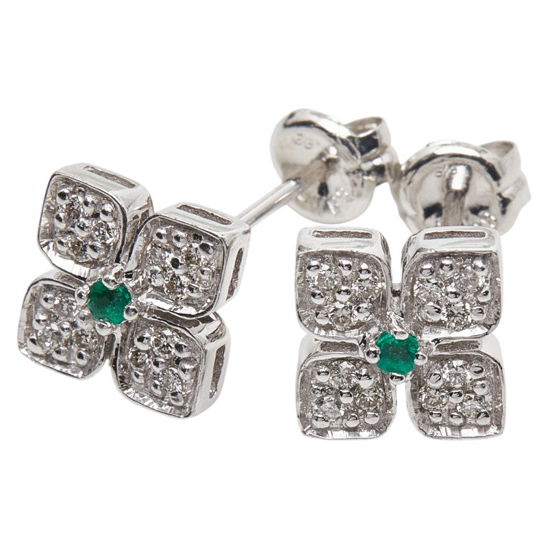 K9 ホワイトゴールド エメラルド0.04ct ダイヤ0.12ct スタッドピアス レディース 【中古】