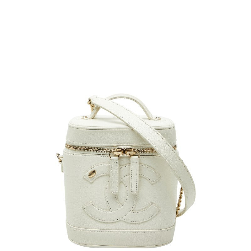 シャネル ココマーク バニティバッグ チェーン ショルダーバッグ ホワイト ゴールド レザー レディース CHANEL 【中古】