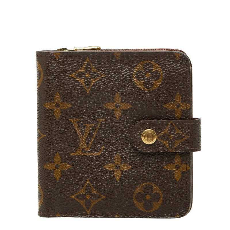ルイ ヴィトン モノグラム コンパクトジップ 二つ折り財布 M61667 ブラウン PVC レザー レディース LOUIS VUITTON 【中古】