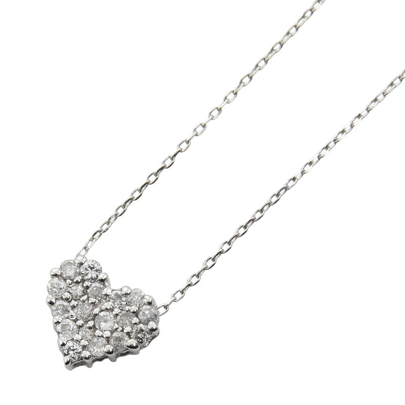 K10WG ホワイトゴールド ダイヤ0.20ct ハートモチーフ ネックレス レディース 【中古】