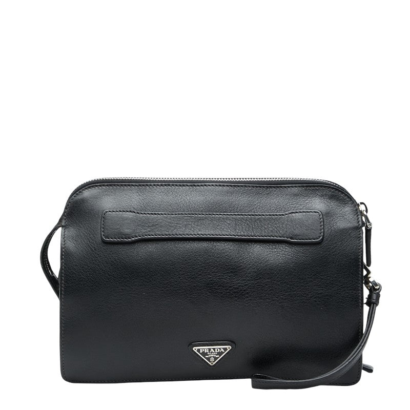 プラダ 三角ロゴプレート クラッチバッグ セカンドバッグ VR0051 ブラック レザー レディース PRADA 【中古】