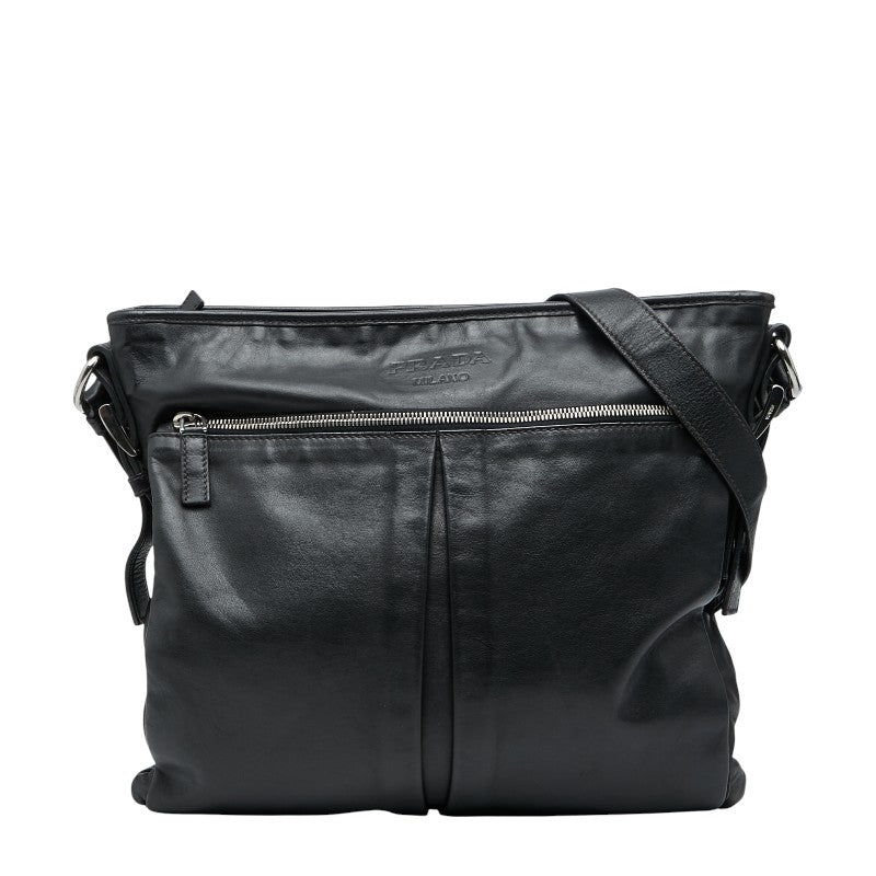 プラダ ロゴ 斜め掛け ショルダーバッグ VA0802 ブラック レザー レディース PRADA 【中古】