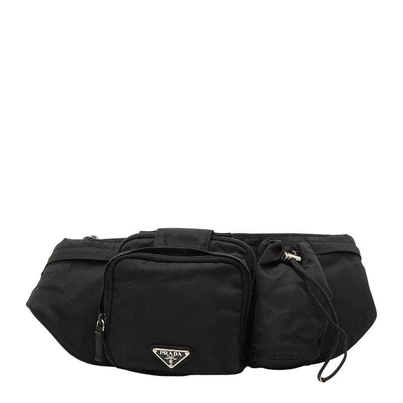 プラダ 三角ロゴプレート ボディバッグ ウエストバッグ ブラック ナイロン レディース PRADA 【中古】