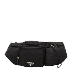 プラダ 三角ロゴプレート ボディバッグ ウエストバッグ ブラック ナイロン レディース PRADA 【中古】