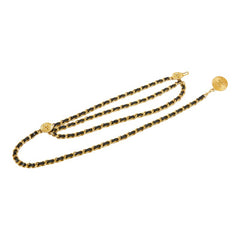 シャネル ココマーク ライオン モチーフ チェーンベルト ゴールド ブラック メッキ レザー レディース CHANEL 【中古】