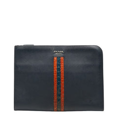 プラダ ドキュメントケース 2VN003 ネイビー オレンジ ブルー サフィアーノレザー メンズ PRADA 【中古】