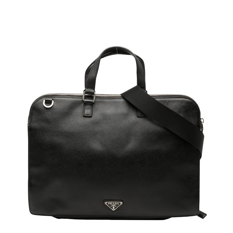 プラダ 三角ロゴプレート ビジネスバッグ ブリーフケース ブラック サフィアーノレザー メンズ PRADA 【中古】