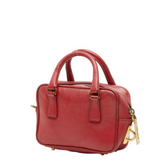 プラダ 三角ロゴプレート ラックス ミニ ショルダーバッグ ハンドバッグ 2WAY レッド サフィアーノレザー レディース PRADA 【中古】
