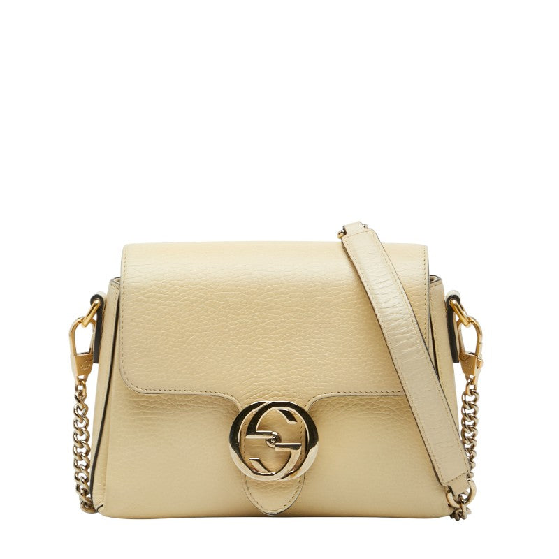 グッチ インターロッキングG チェーン ショルダーバッグ 607720 ベージュ系 アイボリー系 レザー レディース GUCCI 【中古】