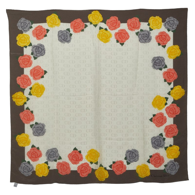 ディオール CDロゴ フラワー 花柄 スカーフ グレー マルチカラー シルク レディース Dior 【中古】