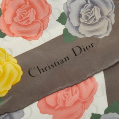ディオール CDロゴ フラワー 花柄 スカーフ グレー マルチカラー シルク レディース Dior 【中古】
