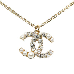 シャネル ココマーク ラインストーン パール ネックレス シャンパンゴールド メッキ フェイクパール レディース CHANEL 【中古】