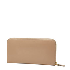 プラダ ロゴ 長財布 ラウンドジップウォレット ベージュ レザー レディース PRADA 【中古】