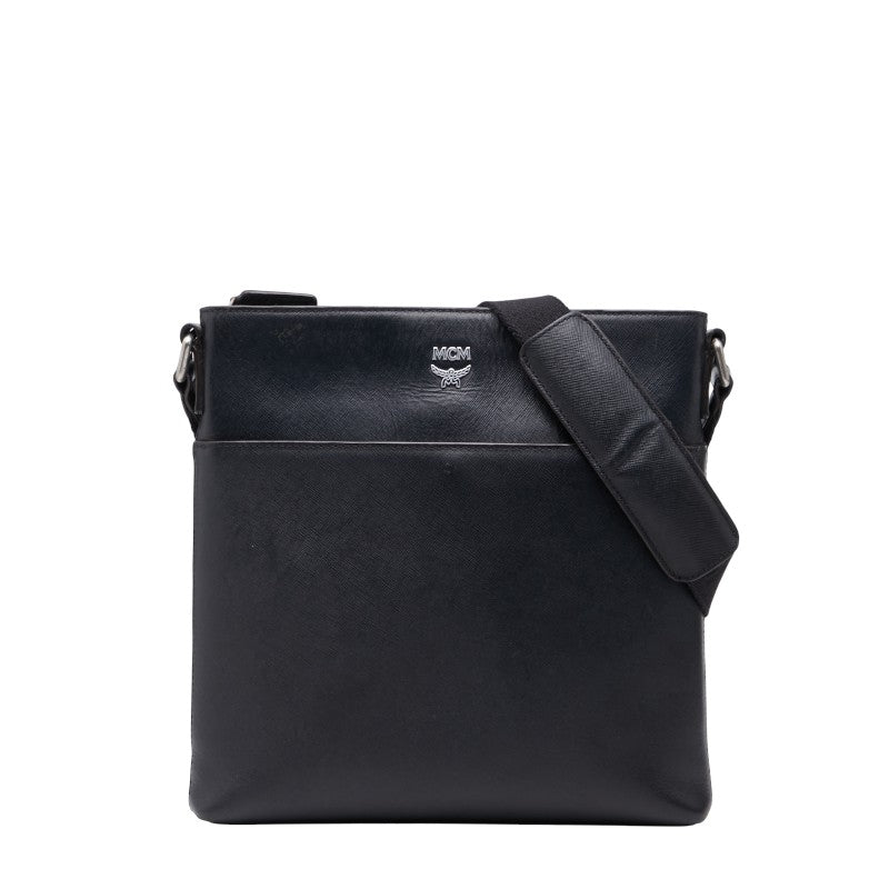 エム シー エム ロゴ金具 斜め掛け ショルダーバッグ ブラック レザー レディース MCM 【中古】