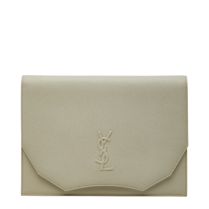 サンローラン YSLロゴ セカンドバッグ アイボリー ベージュ レザー レディース SAINT LAURENT 【中古】