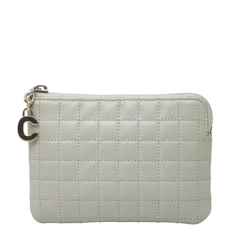 セリーヌ Cチャーム キルティング コインケース 小銭入れ ライトグレー カーフスキン レディース CELINE 【中古】