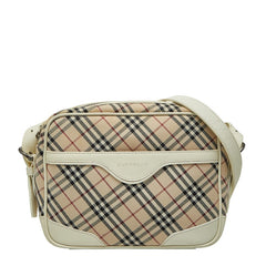 バーバリー ノバチェック 斜め掛け ショルダーバッグ ベージュ マルチカラー キャンバス レザー レディース BURBERRY 【中古】