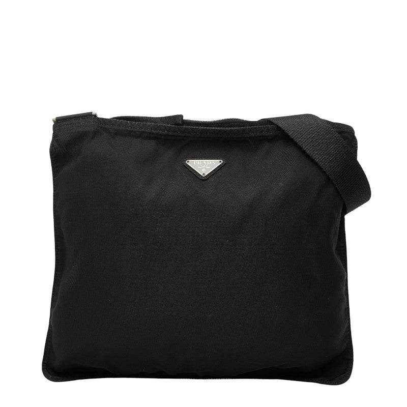 プラダ 三角ロゴプレート ショルダーバッグ ブラック ナイロン レディース PRADA 【中古】