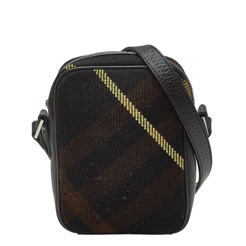 バーバリー チェック 斜め掛け ショルダーバッグ ブラック ブラウン レザー キャンバス レディース BURBERRY 中古