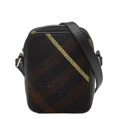 バーバリー チェック 斜め掛け ショルダーバッグ ブラック ブラウン レザー キャンバス レディース BURBERRY 中古