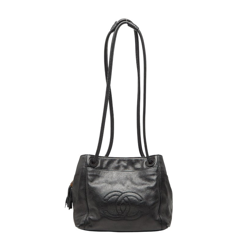シャネル ココマーク タッセル ショルダーバッグ ブラック ラムスキン レディース CHANEL 【中古】