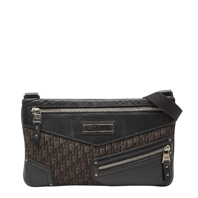 ディオール トロッター 斜め掛け ショルダーバッグ ブラック ブラウン キャンバス レザー レディース Dior 【中古】