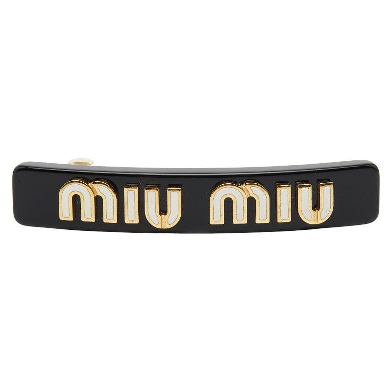 ミュウミュウ ロゴ バレッタ ヘアアクセサリー ブラック ゴールド プラスチック メッキ レディース MIUMIU 【中古】