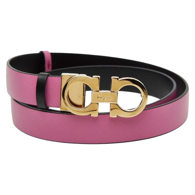 サルヴァトーレフェラガモ ガンチーニ リバーシブル ベルト ピンク ブラック レザー メンズ Salvatore Ferragamo 【中古】