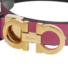 サルヴァトーレフェラガモ ガンチーニ リバーシブル ベルト ピンク ブラック レザー メンズ Salvatore Ferragamo 【中古】