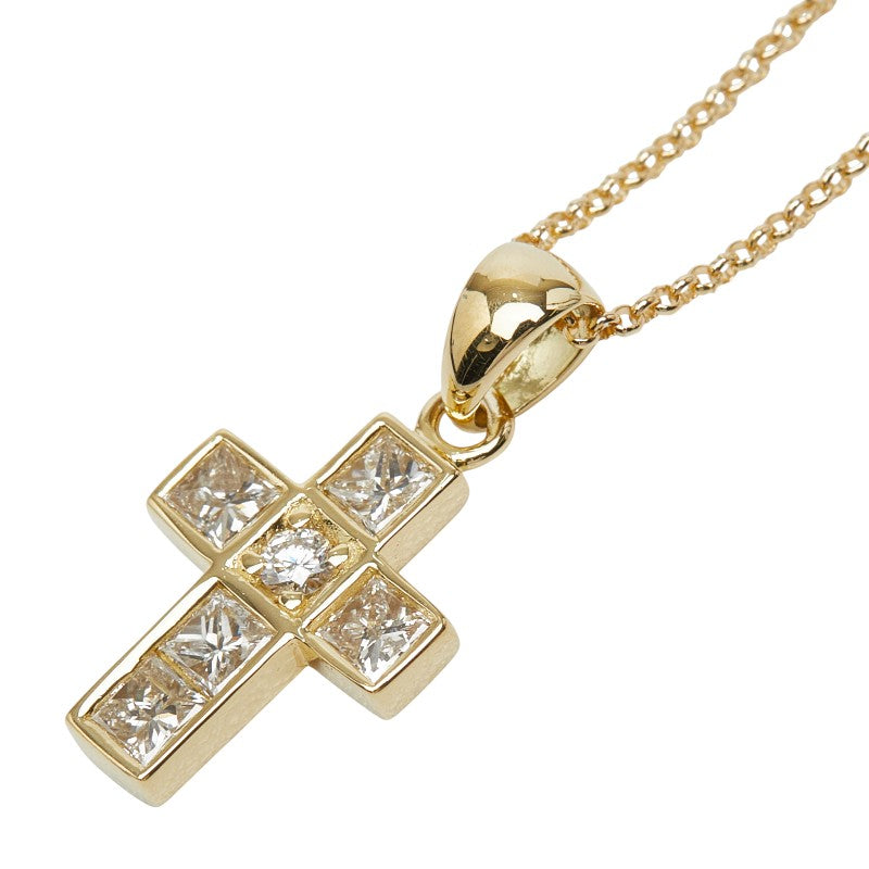 K18YG イエローゴールド ダイヤ0.43ct クロスモチーフ ネックレス レディース 【中古】