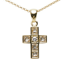 K18YG イエローゴールド ダイヤ0.43ct クロスモチーフ ネックレス レディース 【中古】