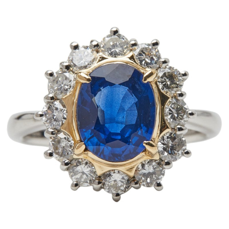 Pt900 プラチナ K18YG イエローゴールド サファイア2.14ct ダイヤ1.01ct リング 指輪 レディース 11.5号 【中古】