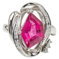 Pt900 プラチナ ルベライト ダイヤ0.19ct リング 指輪 レディース 14.5号 【中古】