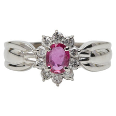 Pt900 プラチナ ルビー0.45ct ダイヤ0.26ct フラワーモチーフ リング 指輪 レディース 10号 【中古】