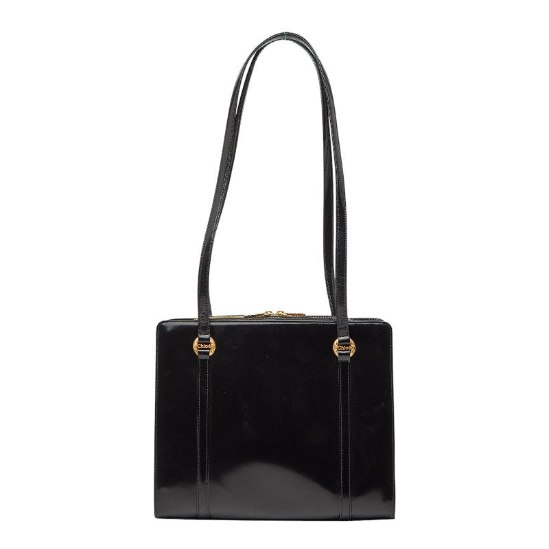 クロエ ロゴ トートバッグ ブラック パテントレザー レディース Chloe 【中古】