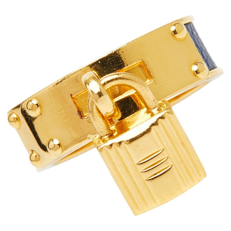 エルメス ケリー カデナ モチーフ スカーフリング ゴールド ブルー メッキ レザー レディース HERMES 【中古】