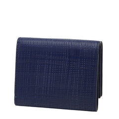 ロエベ リネン 三つ折り財布 トライフォールドウォレット ブルー レザー レディース LOEWE 【中古】