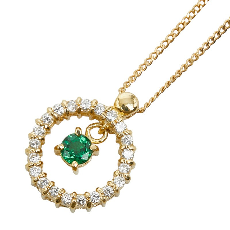 K18YG イエローゴールド グロッシュラライトガーネット0.12ct ダイヤ0.12ct ネックレス レディース 【中古】