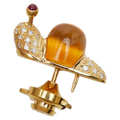 K18YG イエローゴールド シトリントパーズ6.19ct ダイヤ0.30ct ルビー0.15ct かたつむりモチーフ ピンバッジ ブローチ レディース 【中古】