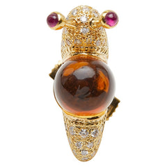 K18YG イエローゴールド シトリントパーズ6.19ct ダイヤ0.30ct ルビー0.15ct かたつむりモチーフ ピンバッジ ブローチ レディース 【中古】